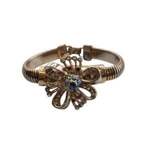 Vintage Jeweled Bow Coil/Snake Bracelet (A4899)